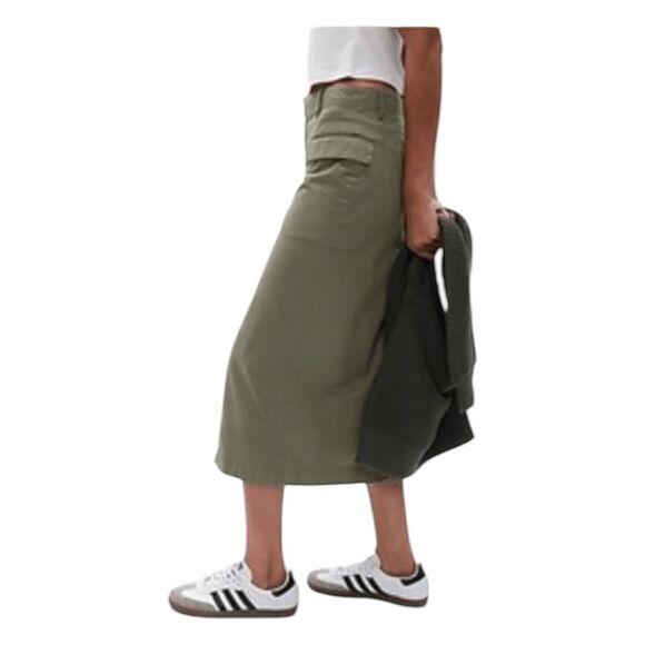 Gap Cargo Utility Midi Skirt Mesculen Green Stretch Knit Front Slit 29 / 8 - Picture 3 of 4